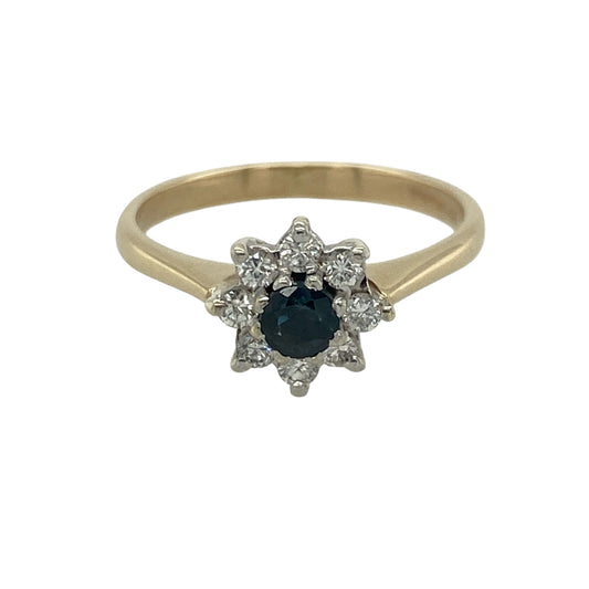 9ct Gold Diamond & Sapphire Cluster Ring