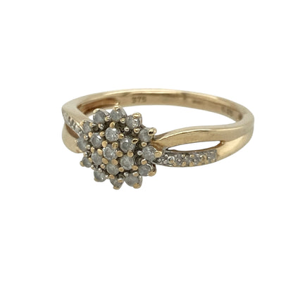 Add timeless sparkle to your jewellery collection with this pre-owned 9ct yellow gold diamond cluster ring. Featuring a brilliant diamond cluster with diamond-set split shoulders, this elegant ring offers classic style that is perfect for everyday wear or special occasions.

Design: The ring showcases a sparkling diamond cluster at its centre with diamonds continuing onto the split shoulders, creating a beautiful display of brilliance from every angle.