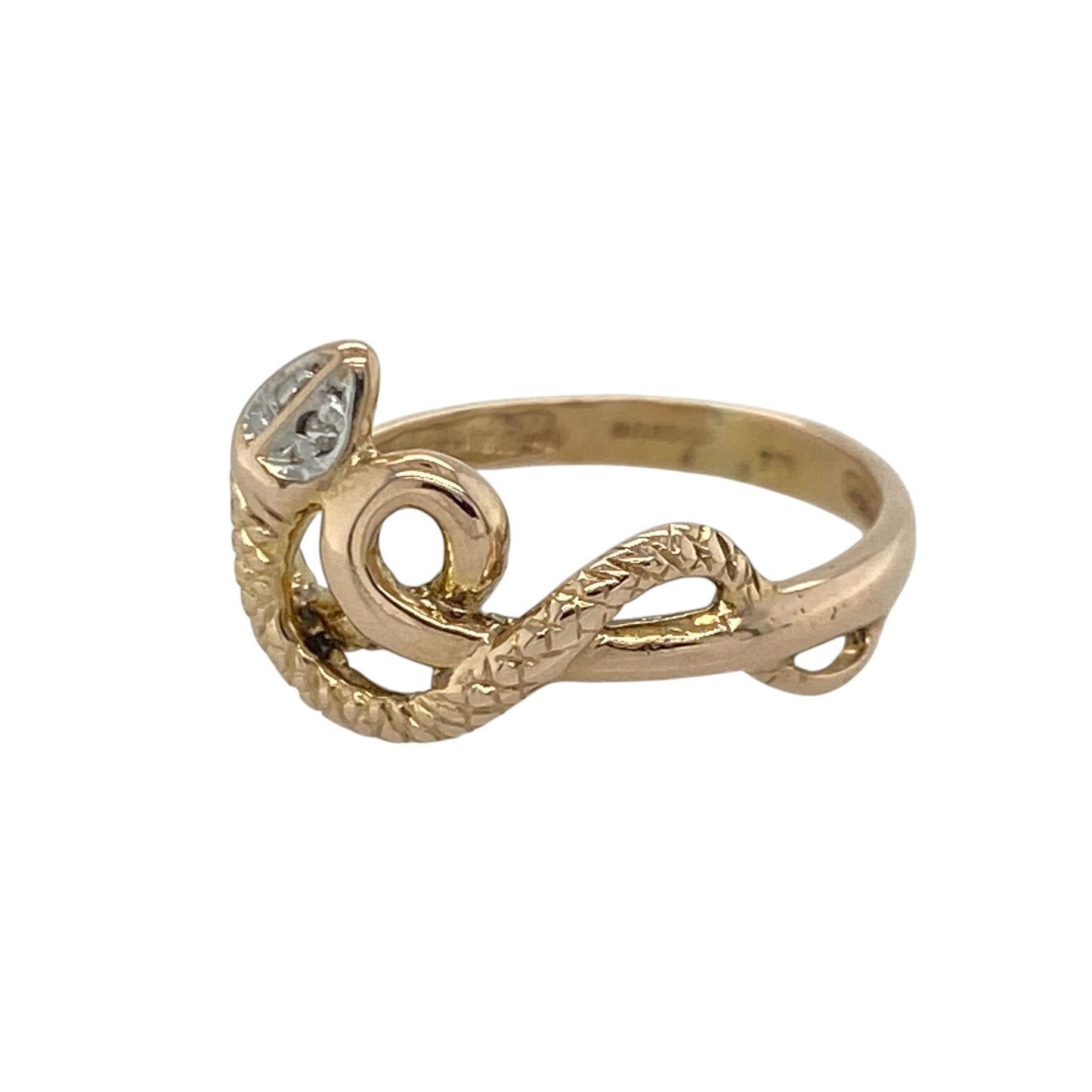 Make a bold statement with this pre-owned 9ct yellow gold diamond snake ring. Symbolising wisdom, transformation and eternal love, the striking snake design is enhanced with sparkling diamonds for a unique and eye-catching finish.

Design: This elegant ring features a detailed snake design wrapping across the front of the band, measuring approximately 10mm in height and accented with sparkling diamonds.