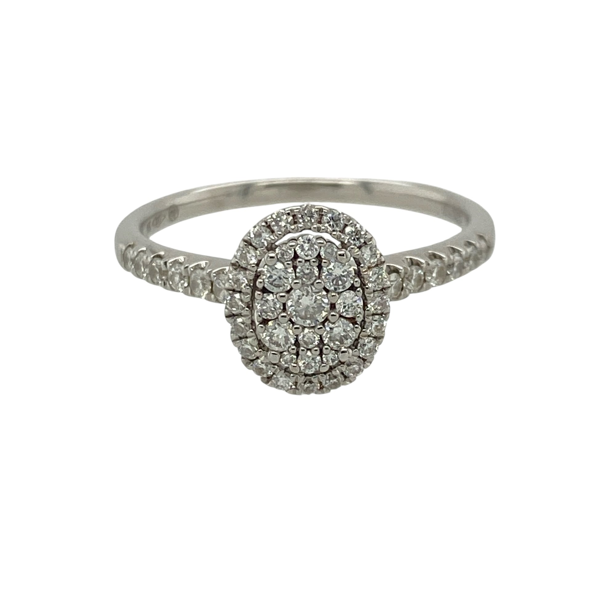 9ct White Gold & Diamond Oval Cluster Ring