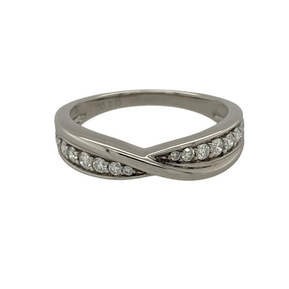 18ct White Gold & Diamond Crossover Band Ring