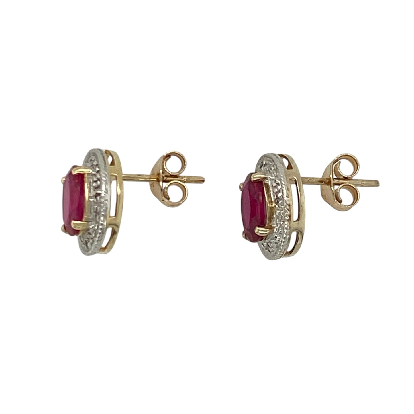 9ct Gold Diamond & Ruby Oval Cluster Stud Earrings