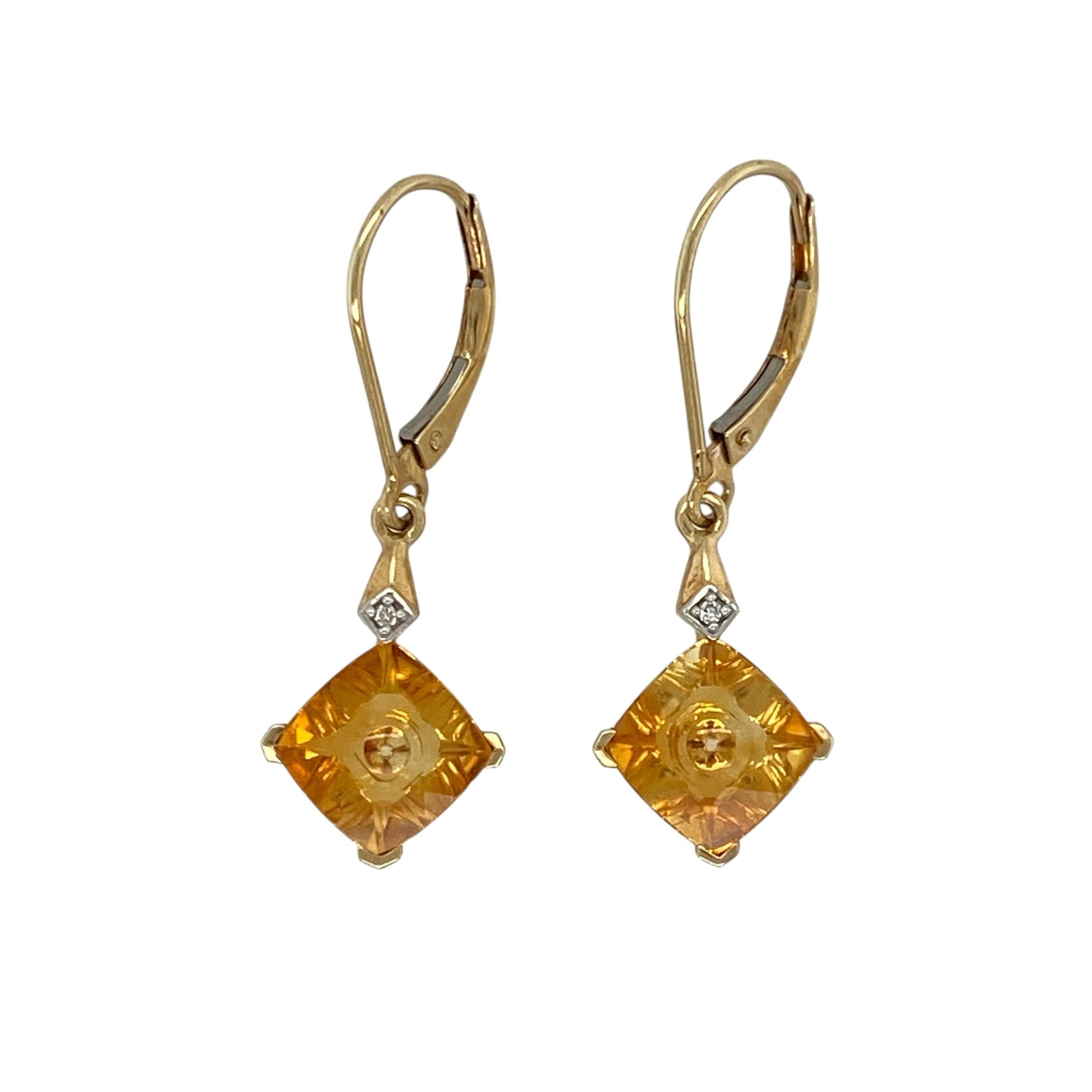 9ct Gold Diamond & Citrine Drop Earrings