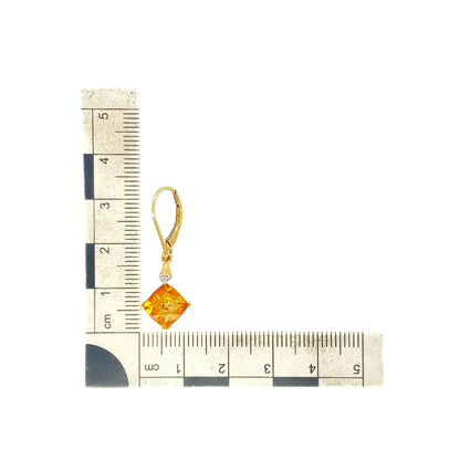 9ct Gold Diamond & Citrine Drop Earrings