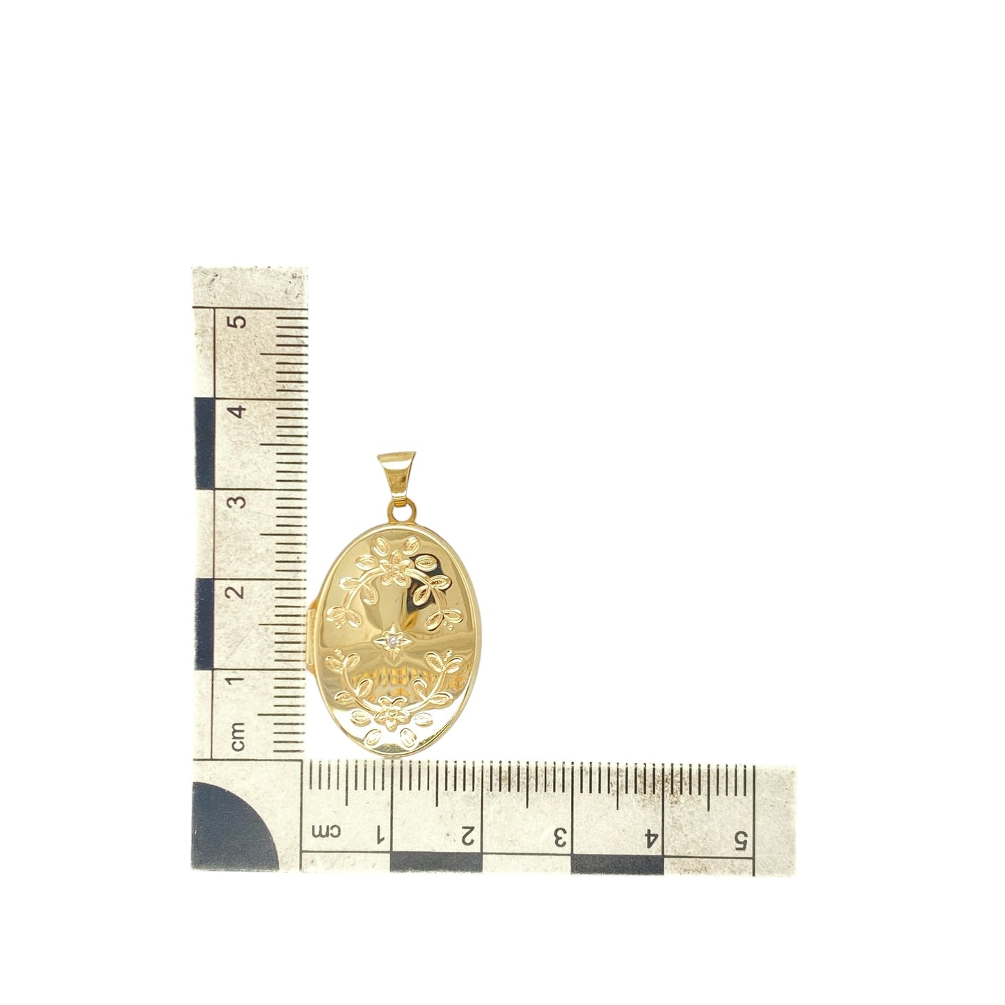 9ct Gold & Diamond Flower Patterned Oval Locket