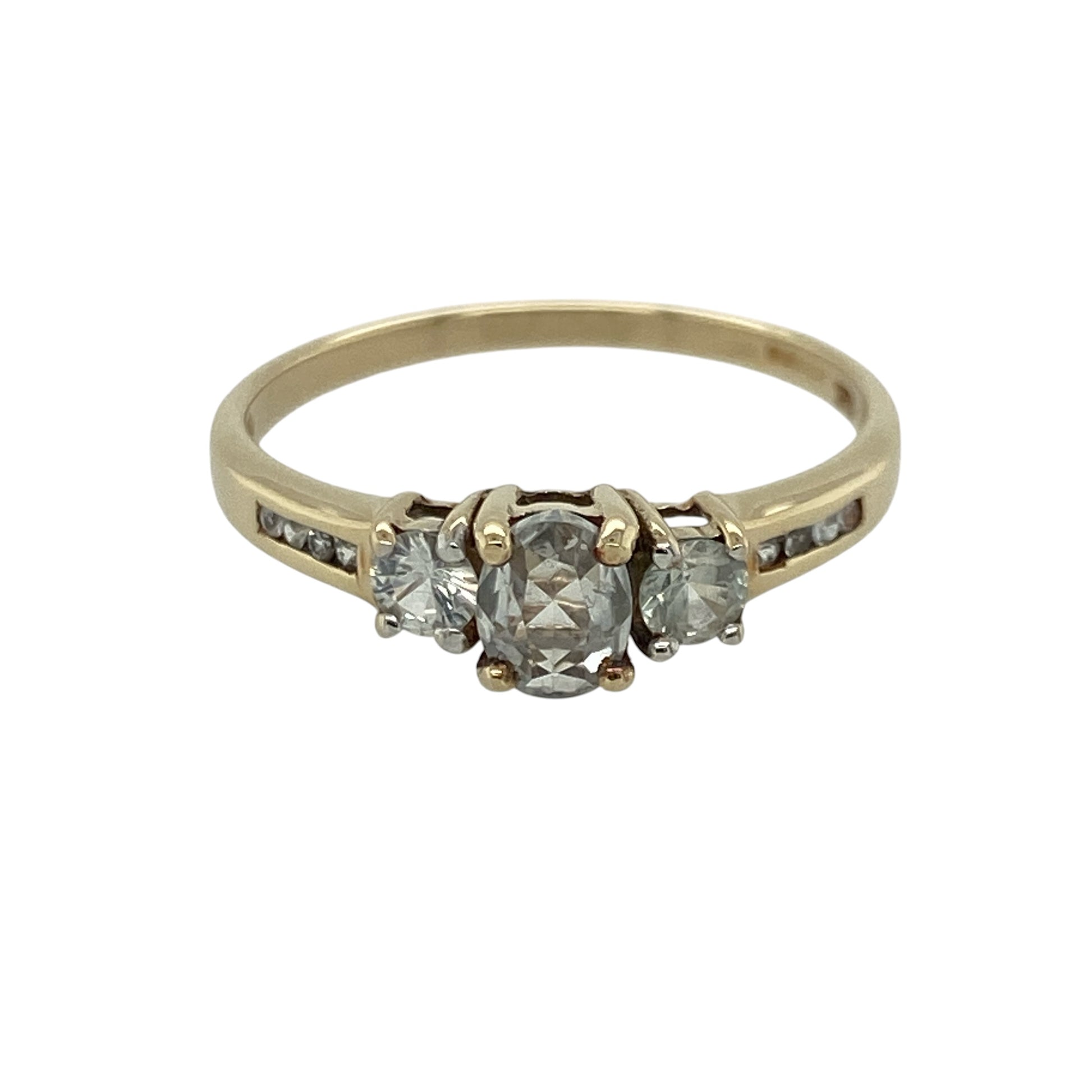 9ct Gold Blue Topaz & Cubic Zirconia Trilogy Ring