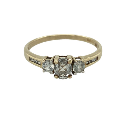 9ct Gold Blue Topaz & Cubic Zirconia Trilogy Ring