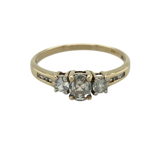 9ct Gold Blue Topaz & Cubic Zirconia Trilogy Ring
