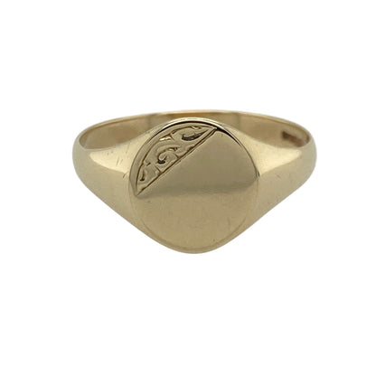 9ct Gold Patterned Oval Signet Ring
