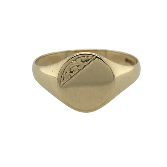9ct Gold Patterned Oval Signet Ring