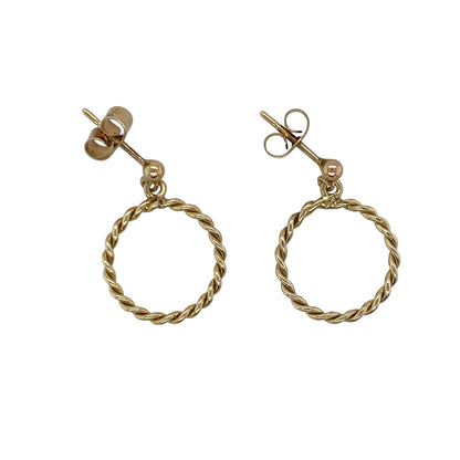 9ct Gold Twisted Rope Round Drop Earrings