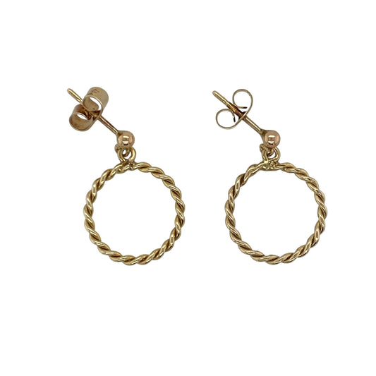 9ct Gold Twisted Rope Round Drop Earrings