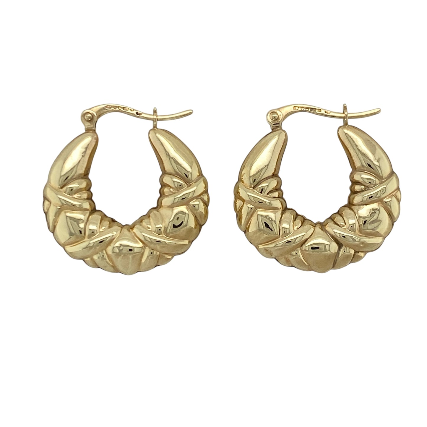 9ct Gold Patterned Textured Creole Earrings