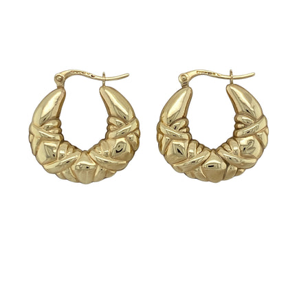 9ct Gold Patterned Textured Creole Earrings