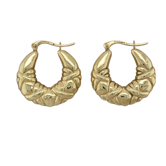 9ct Gold Patterned Textured Creole Earrings