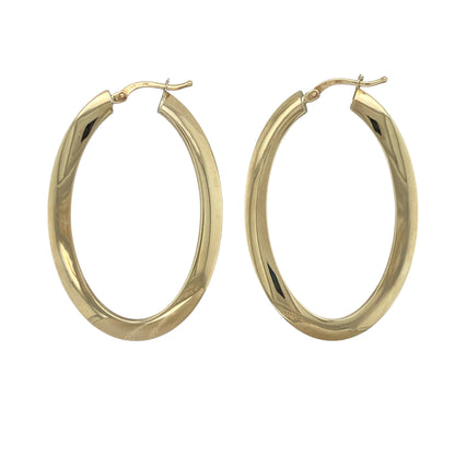 9ct Gold Curved Oval Creole Earrings