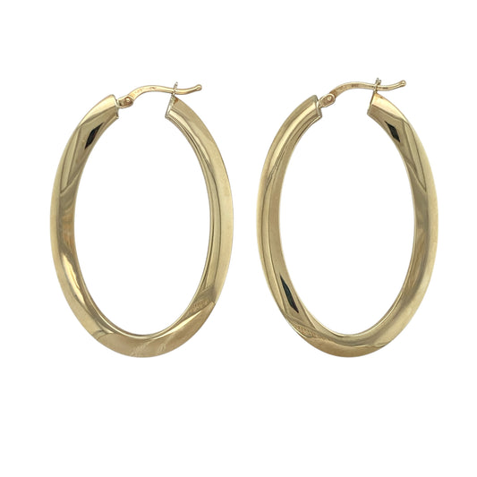 9ct Gold Curved Oval Creole Earrings