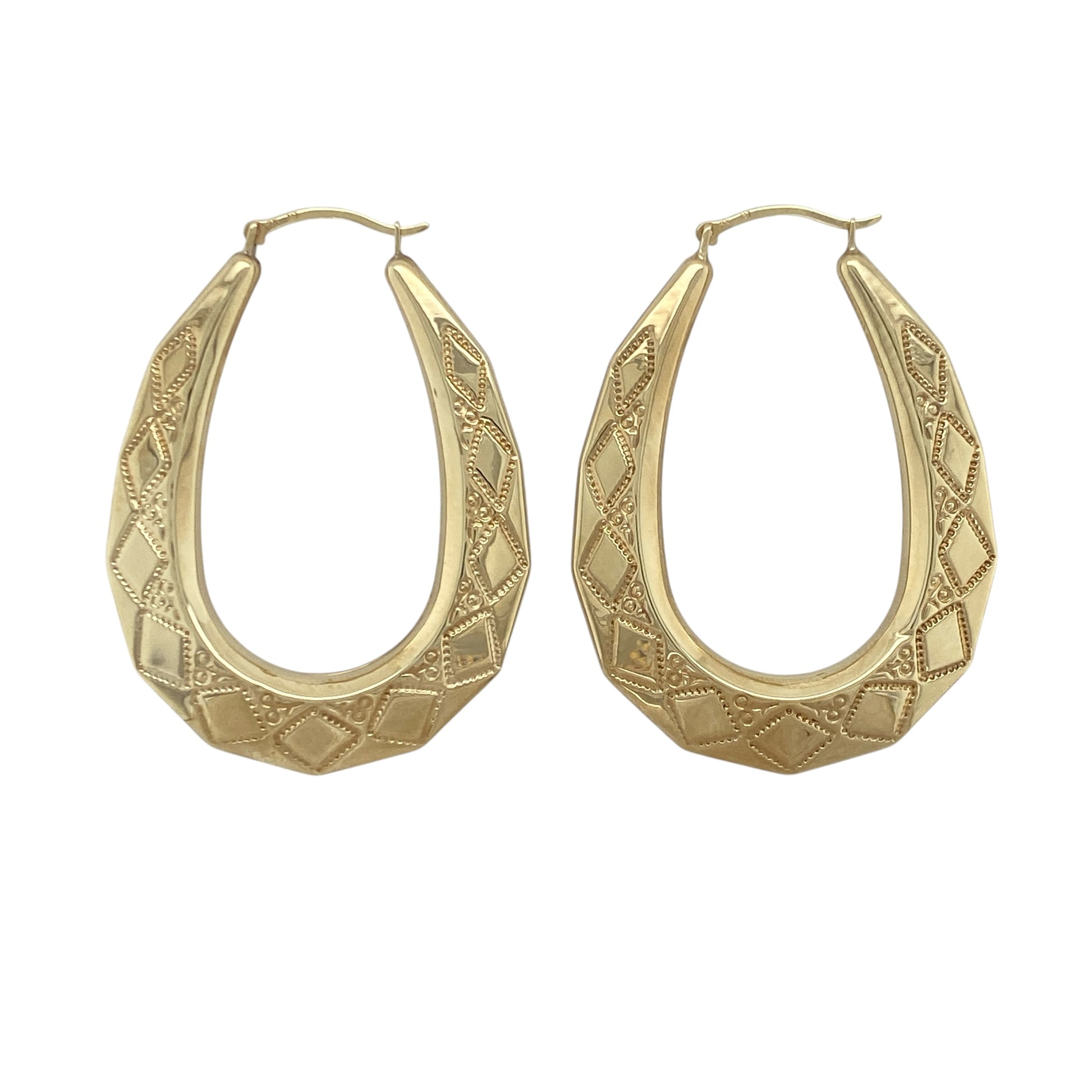 9ct Gold Patterned Oval Creole Earrings