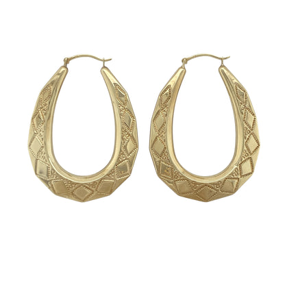 9ct Gold Patterned Oval Creole Earrings