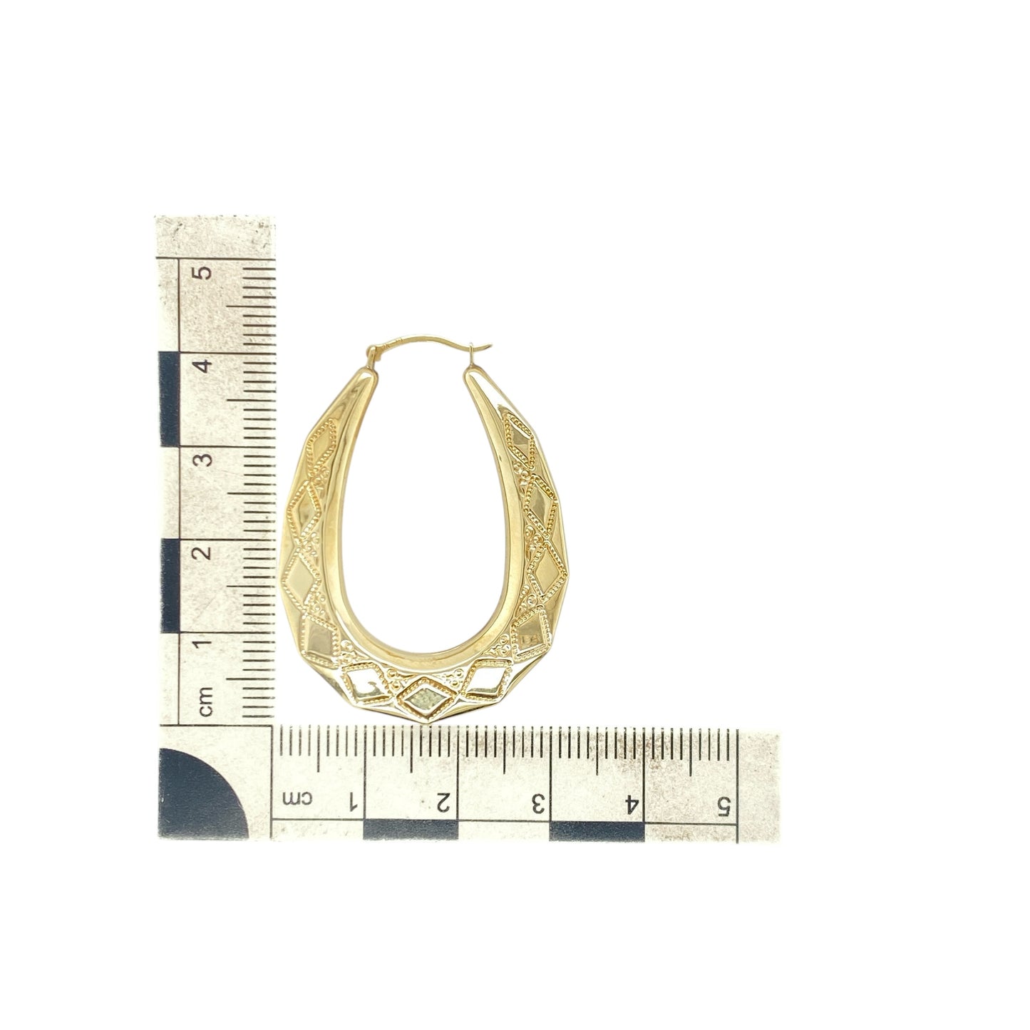 9ct Gold Patterned Oval Creole Earrings