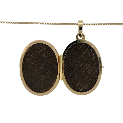 9ct Gold Flower Patterned Oval Locket 19" Necklace