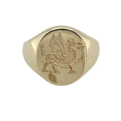 9ct Gold Welsh Dragon Oval Signet Ring