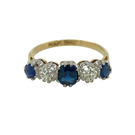 18ct Gold Diamond & Sapphire Five Stone Band Ring