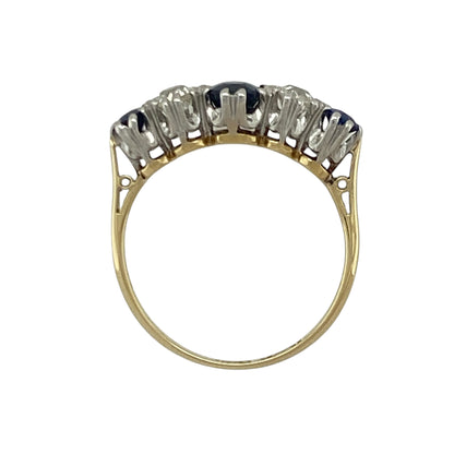 18ct Gold Diamond & Sapphire Five Stone Band Ring