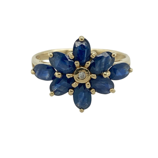 9ct Gold Diamond & Sapphire Flower Style Ring