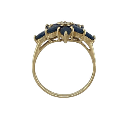 9ct Gold Diamond & Sapphire Flower Style Ring