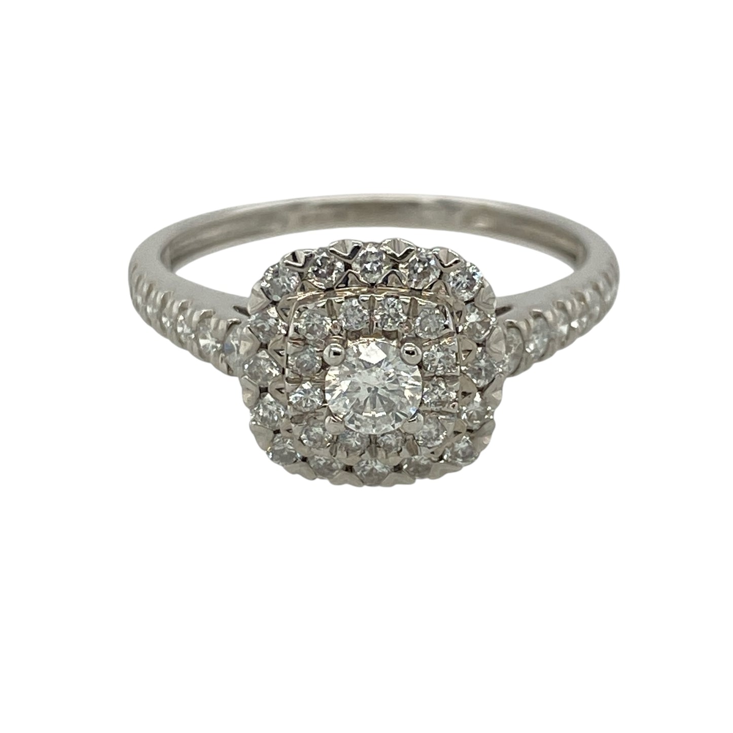 18ct White Gold & Diamond Halo Cluster Ring