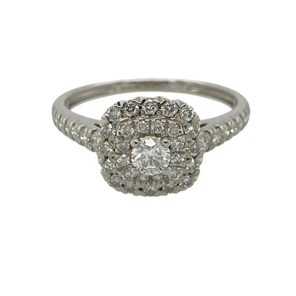 18ct White Gold & Diamond Halo Cluster Ring