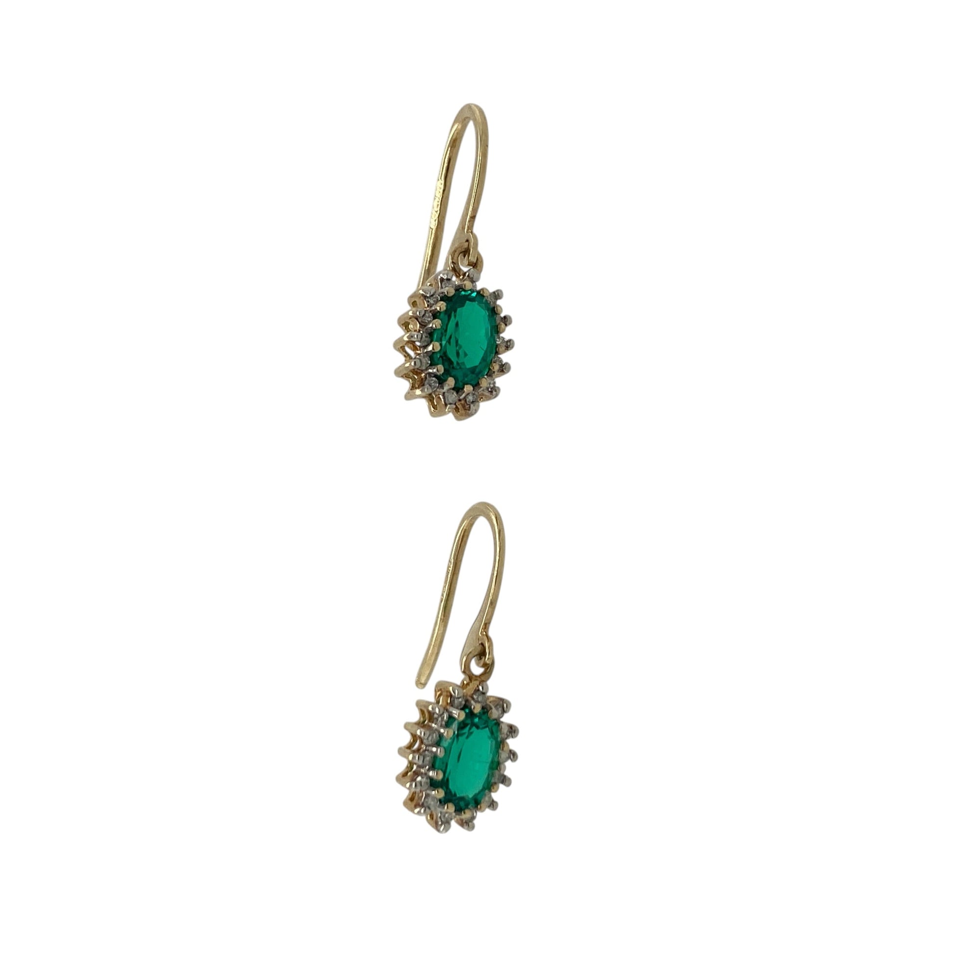 9ct Gold Diamond & Green Stone Cluster Drop Earrings
