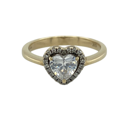 9ct Gold & Cubic Zirconia Heart Halo Cluster Ring