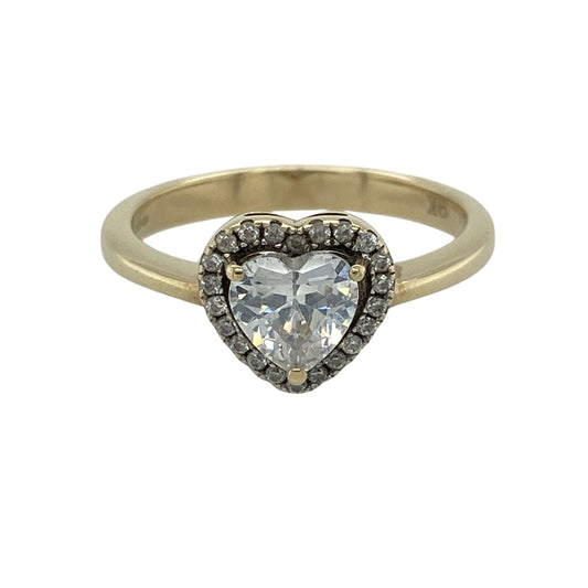 9ct Gold & Cubic Zirconia Heart Halo Cluster Ring