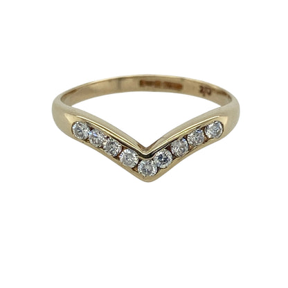 9ct Gold & Cubic Zirconia Wishbone Ring