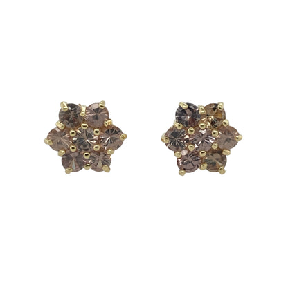 These pre-owned 9ct yellow gold flower cluster stud earrings feature beautiful grey-green stones arranged in a classic floral design, making them an elegant addition to any jewellery collection.

Design: Each stud is designed as a delicate flower cluster, set with grey-green stones that catch the light with subtle colour and sparkle. Their timeless style makes them suitable for both everyday wear and special occasions.
Material: Made from 9-carat yellow gold with grey-green stones.