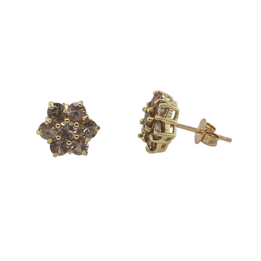 9ct Gold & Stone Set Flower Cluster Stud Earrings