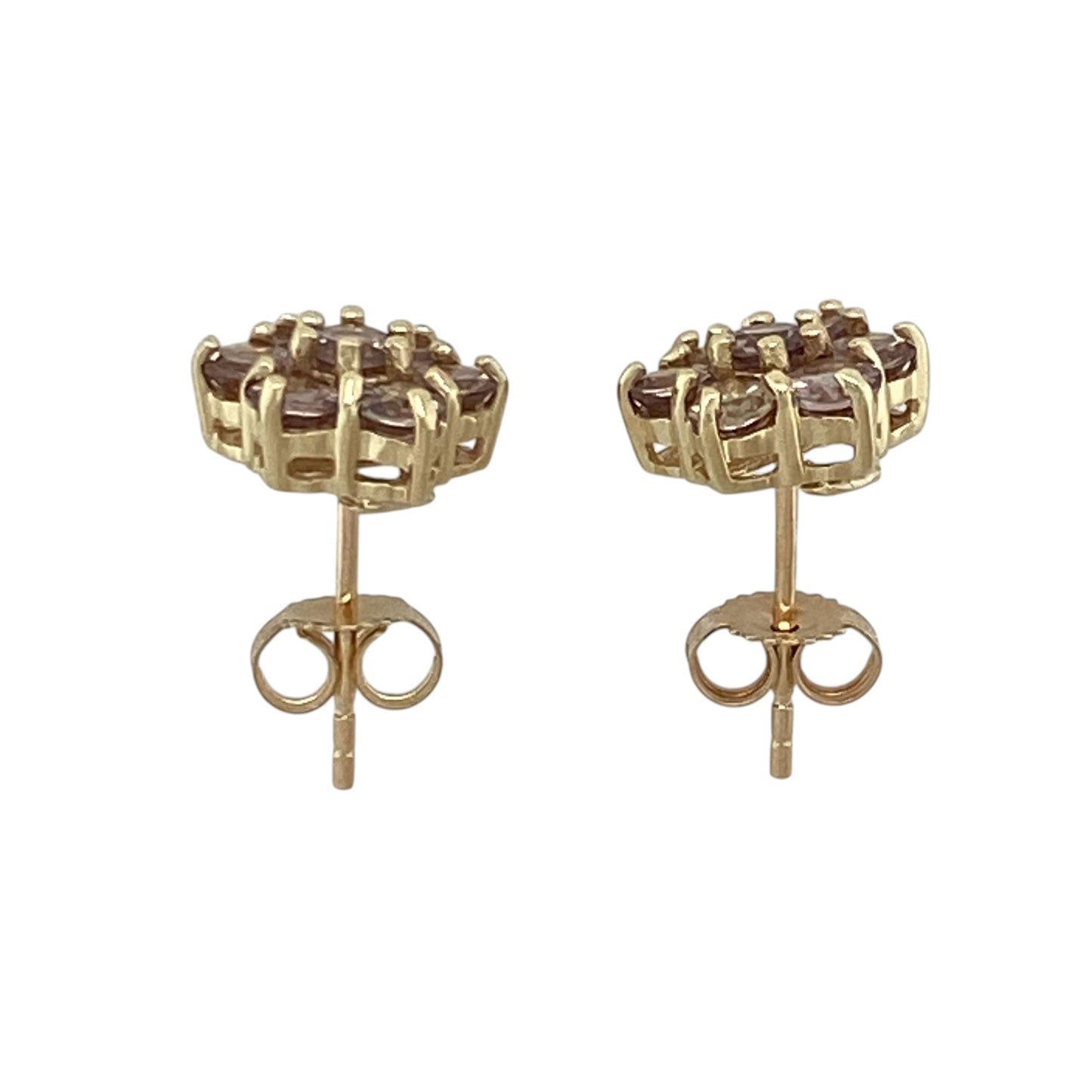 9ct Gold & Stone Set Flower Cluster Stud Earrings