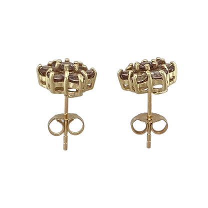 9ct Gold & Stone Set Flower Cluster Stud Earrings