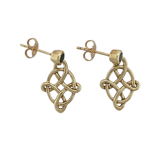 9ct Gold & Blue Topaz Celtic Knot Drop Earrings