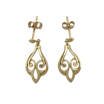 9ct Gold Swirl Drop Earrings