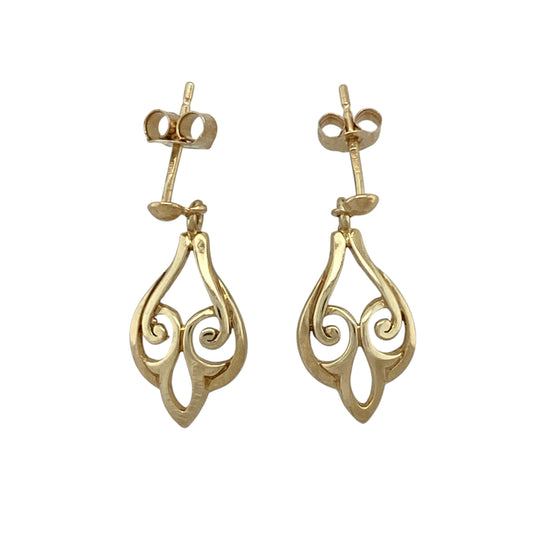 9ct Gold Swirl Drop Earrings