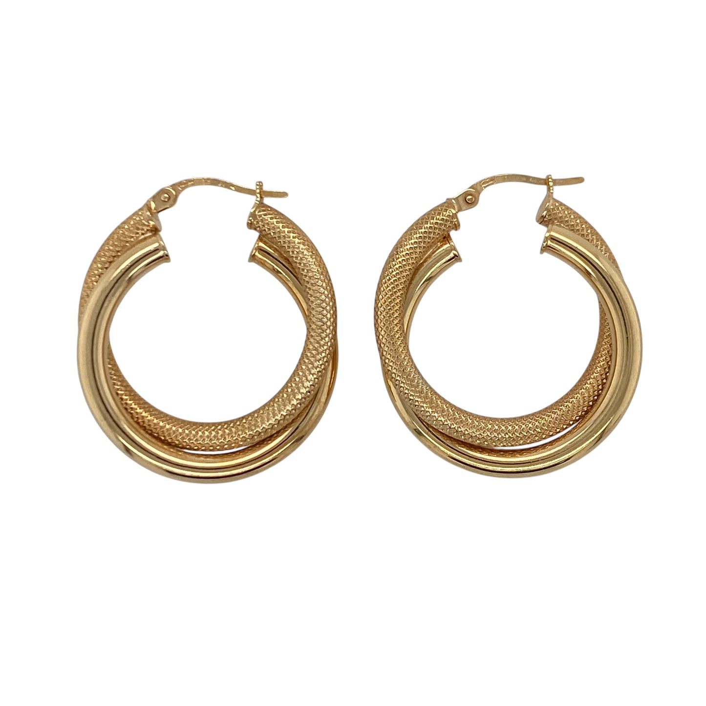 9ct Gold Textured Double Hoop Creole Earrings