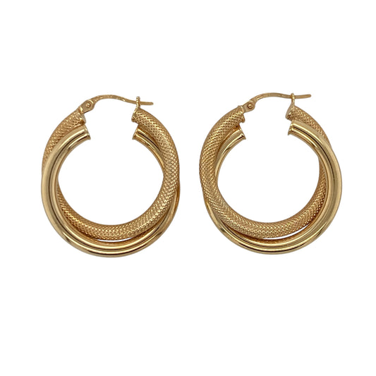 9ct Gold Textured Double Hoop Creole Earrings