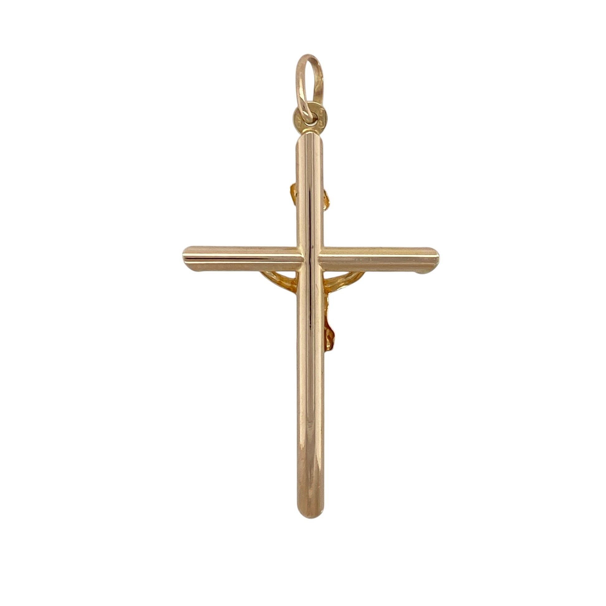 This pre-owned 9ct yellow gold crucifix pendant features a timeless and meaningful design, making it a classic addition to any jewellery collection.

Design: The pendant showcases a traditional polished crucifix with clean, elegant lines that make it suitable for everyday wear or special occasions.
Material: Made from 9-carat yellow gold.
Pendant Detail: Crucifix pendant with a polished finish and a bail measuring approximately 5mm by 3mm, suitable for a variety of chains.
