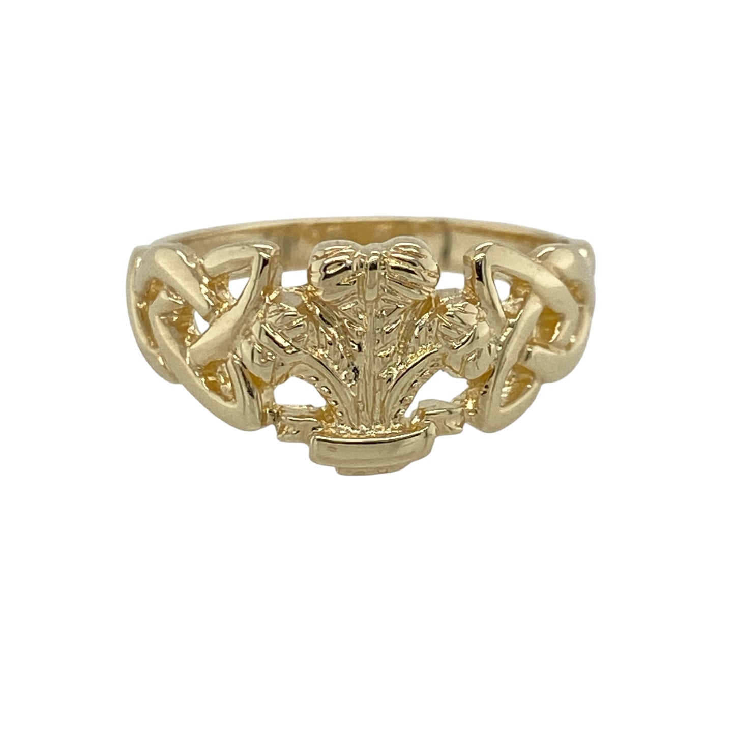 9ct Gold Welsh Three Feathers Celtic Ring