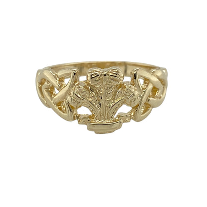 9ct Gold Welsh Three Feathers Celtic Ring
