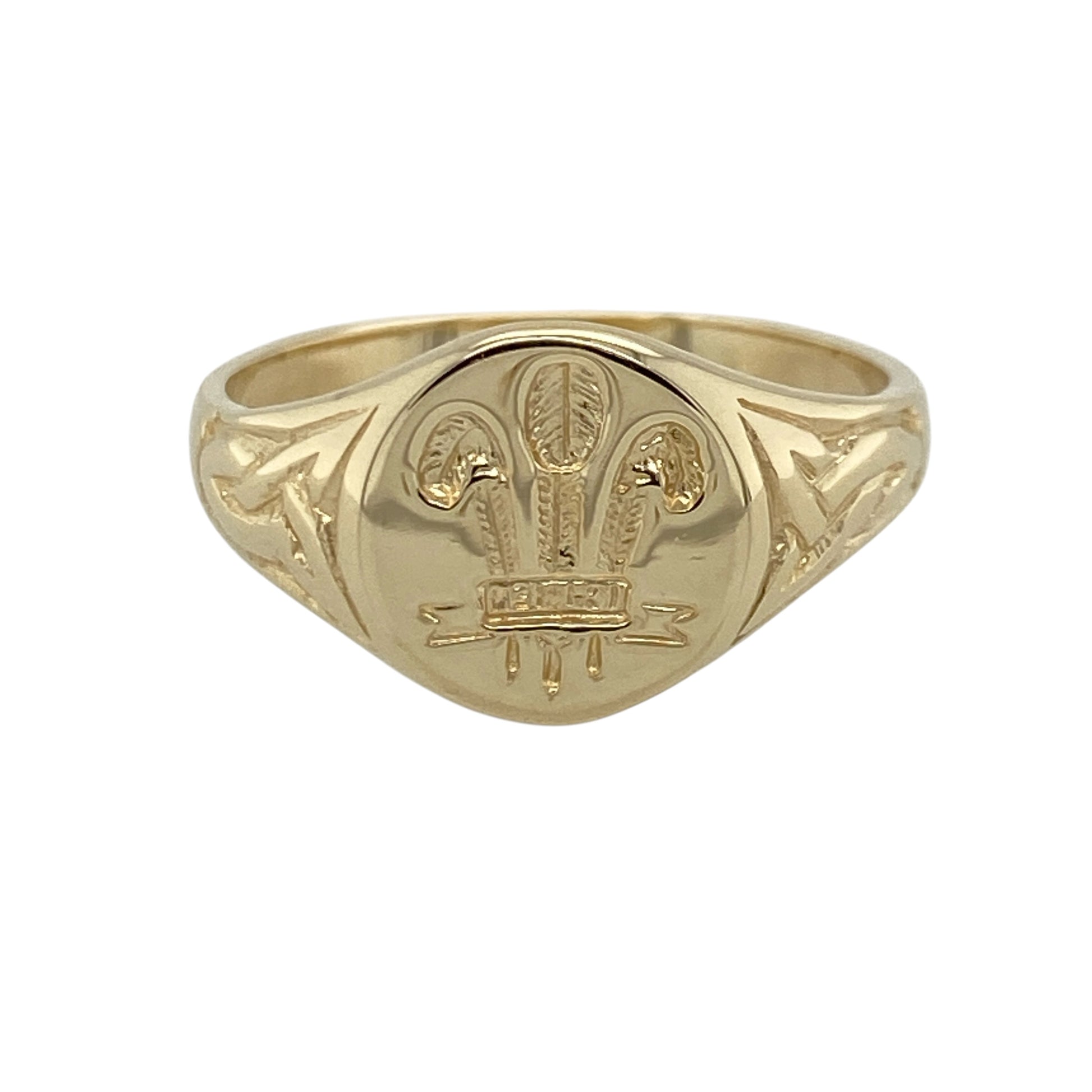 9ct Gold Welsh Three Feathers Oval Signet Ring