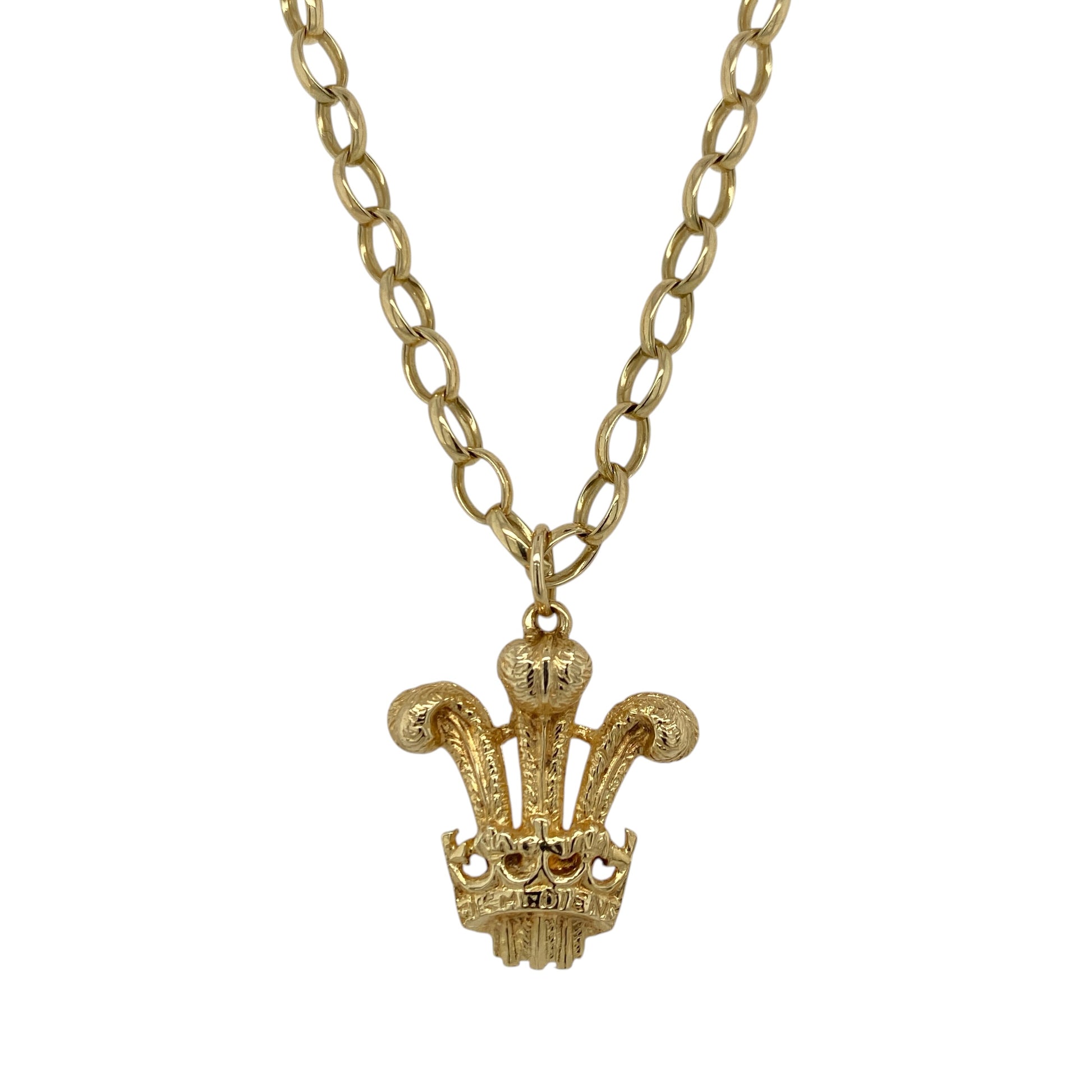 9ct Gold Welsh Three Feathers 19" Necklace